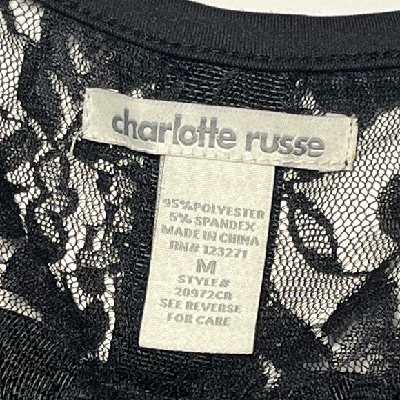 Charlotte Russe Medium Bodycon Mini Dress Black Peplum Lace Bows Stretchy 2010s - Picture 3 of 14